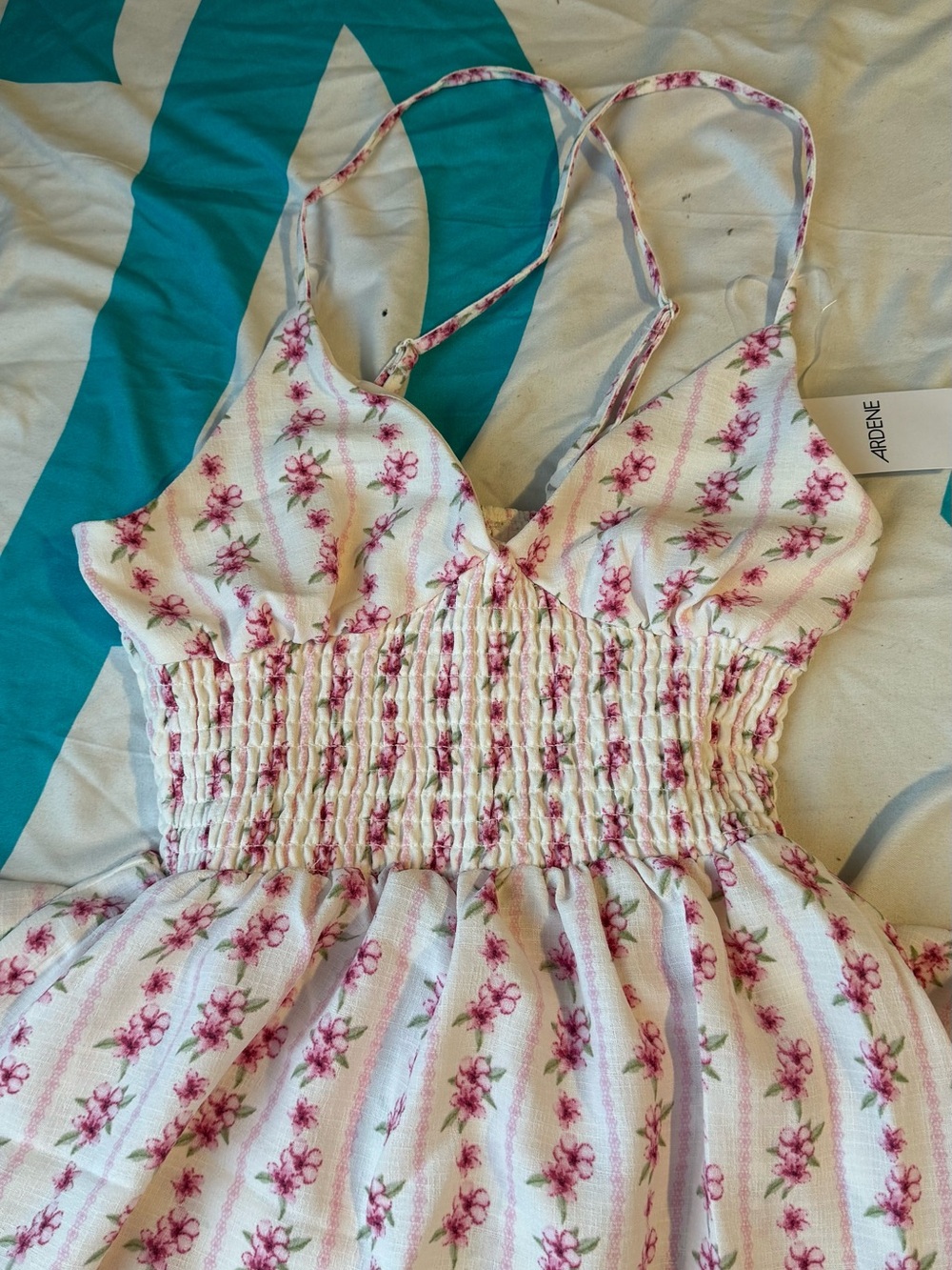 Ardene Pink Floral Smocked Strappy Dress
